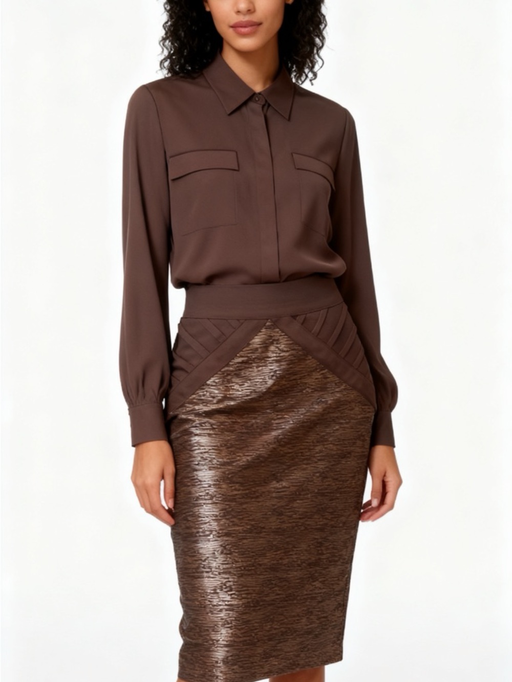 Gracia Brown Bandage Textured Pencil Skirt